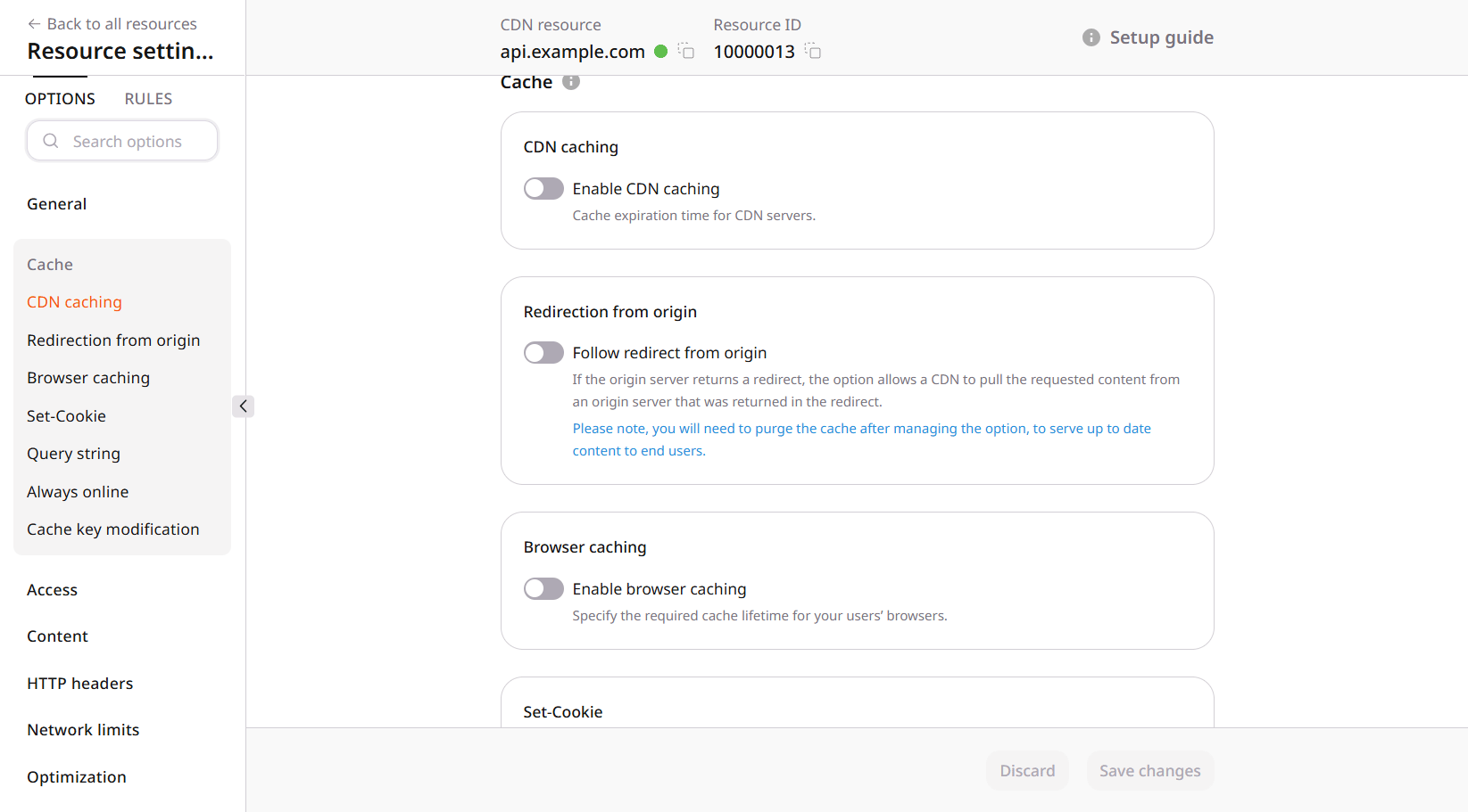 CDN caching, redirection from origin, and browser caching
