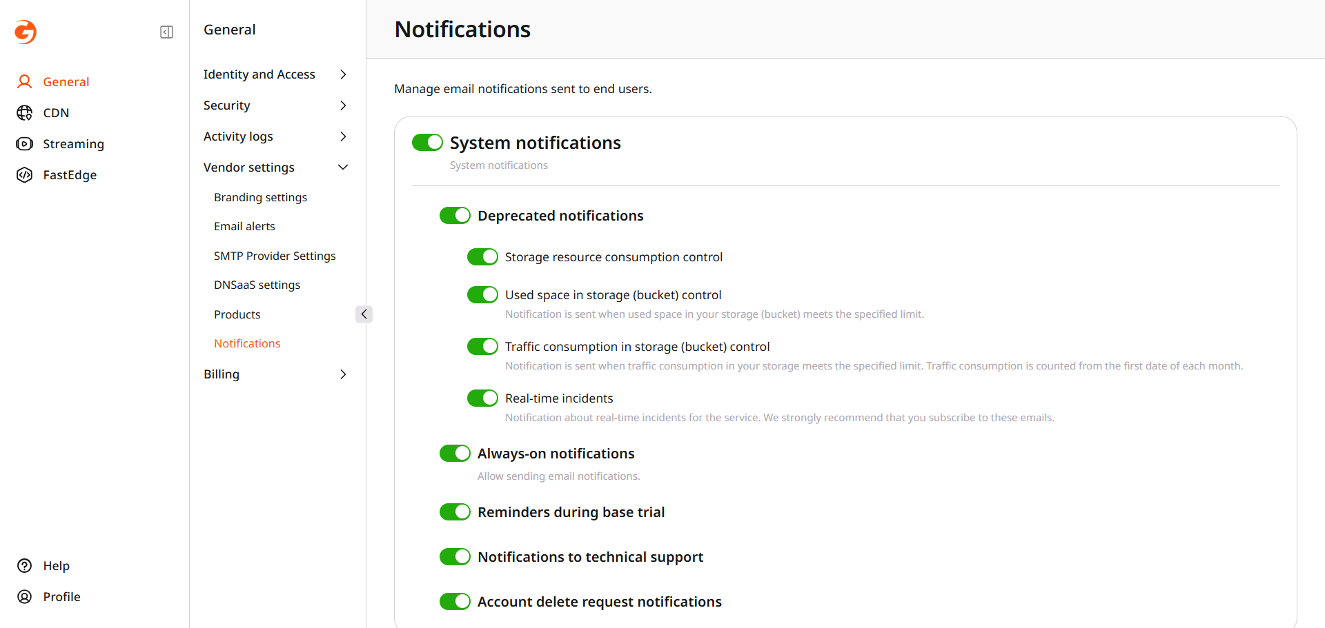 Notification groups for end-user email