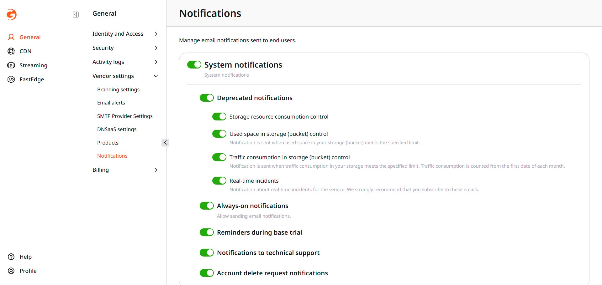 Notification groups for end-user email