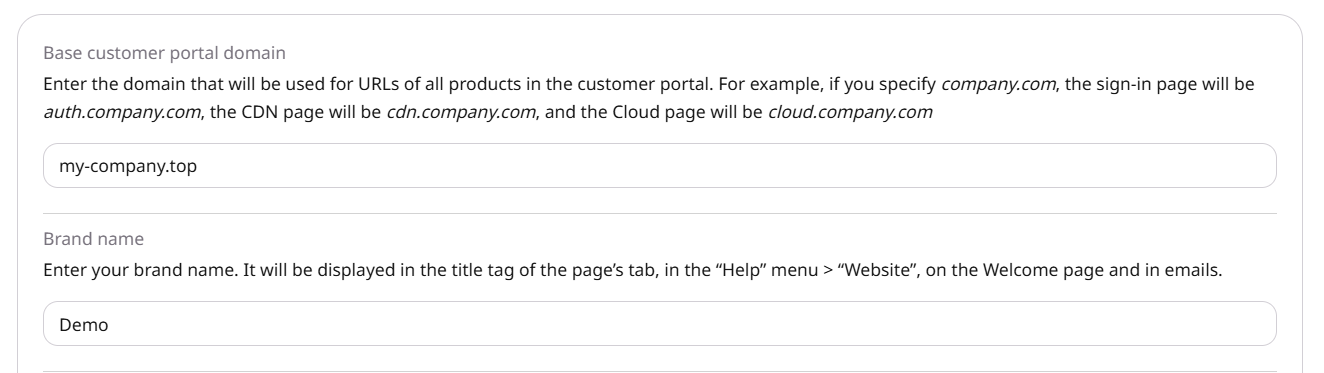 Base customer portal domain set to the company domain