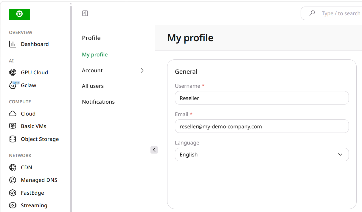 Customer portal sidebar with the green header mark
