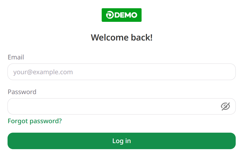 Sign-in page with the Demo logo and a green Log in button