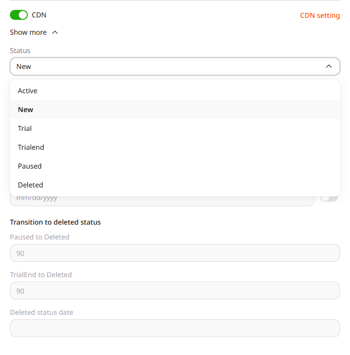 CDN status list opened from Show more