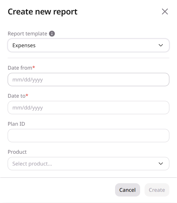 Create new report for the Expenses template