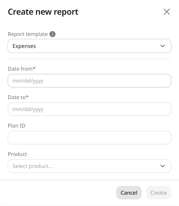 Create new report for the Expenses template