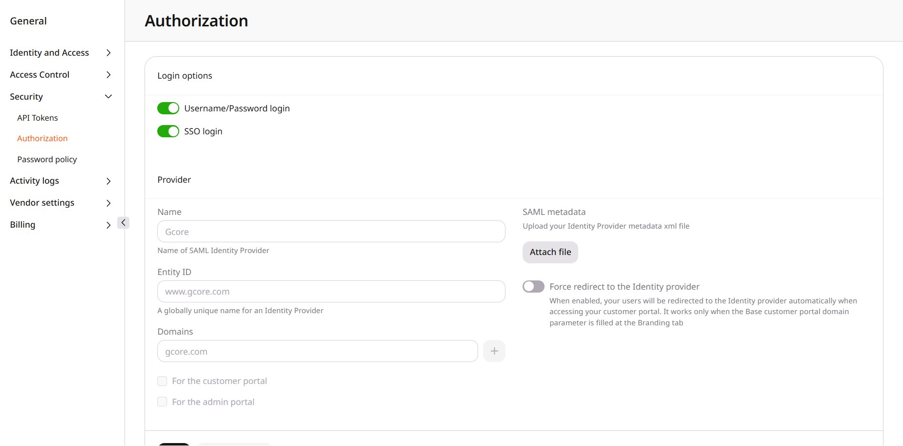 Authorization with SSO login on and the provider form open