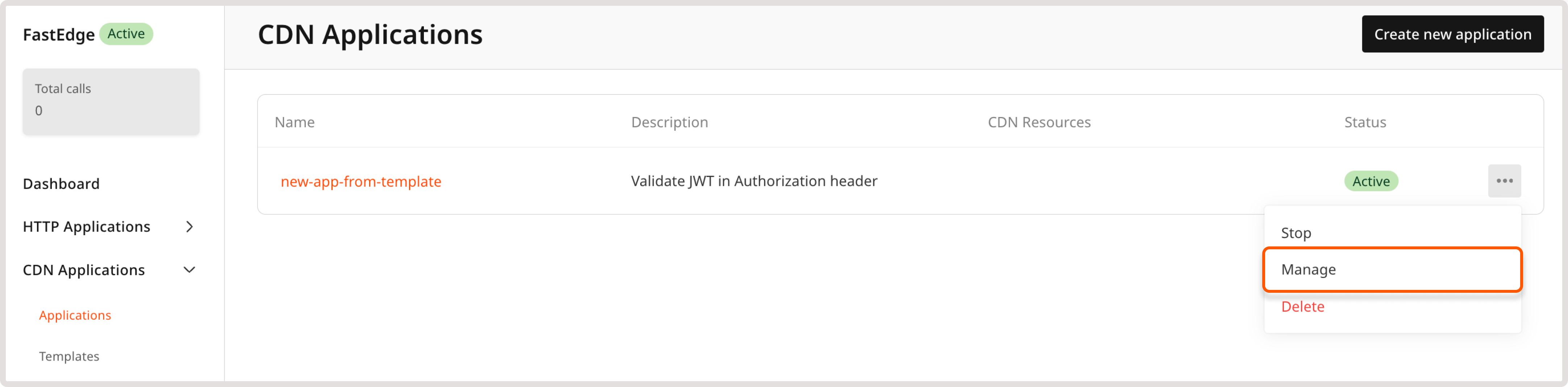 FastEdge applications page