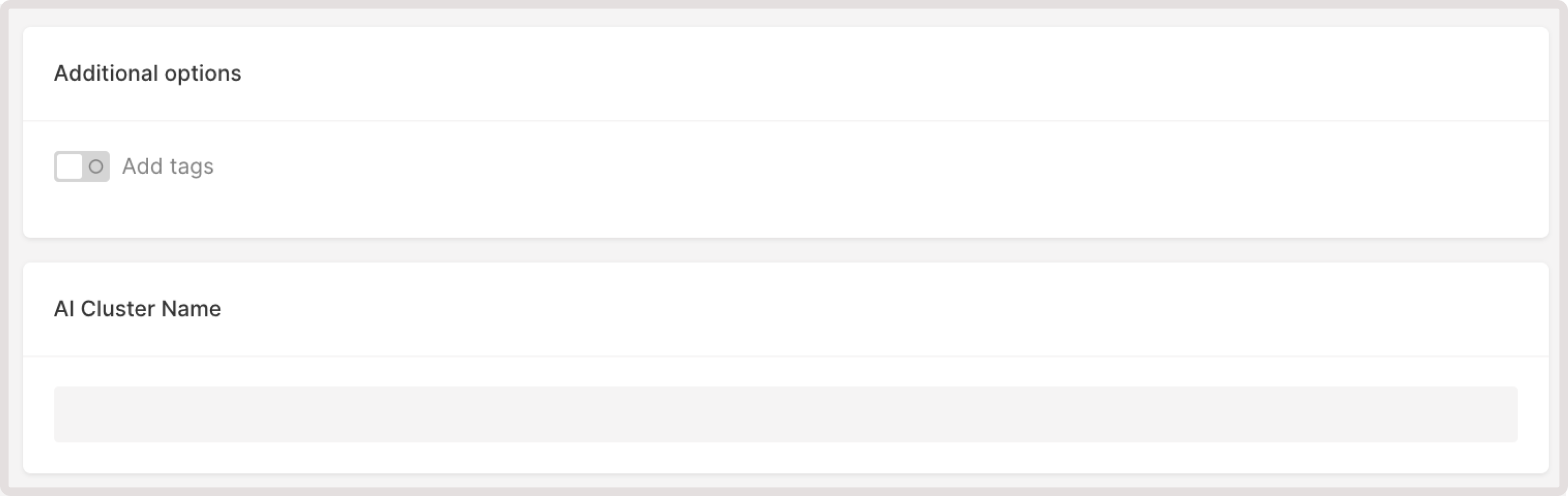 Create an AI Cluster tag and name settings