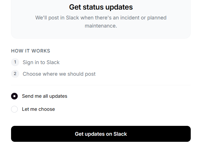 Slack subscription page
