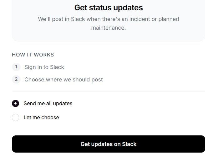 Slack subscription page