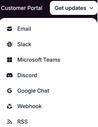 Get updates menu