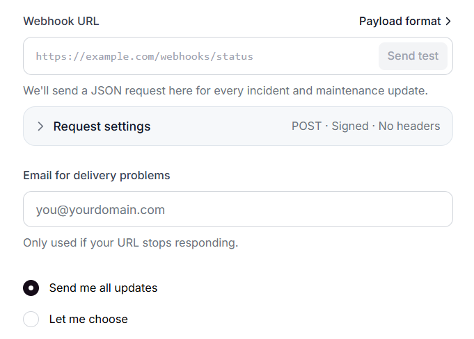 Webhook subscription form