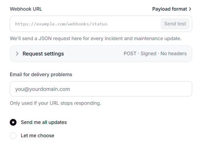 Webhook subscription form
