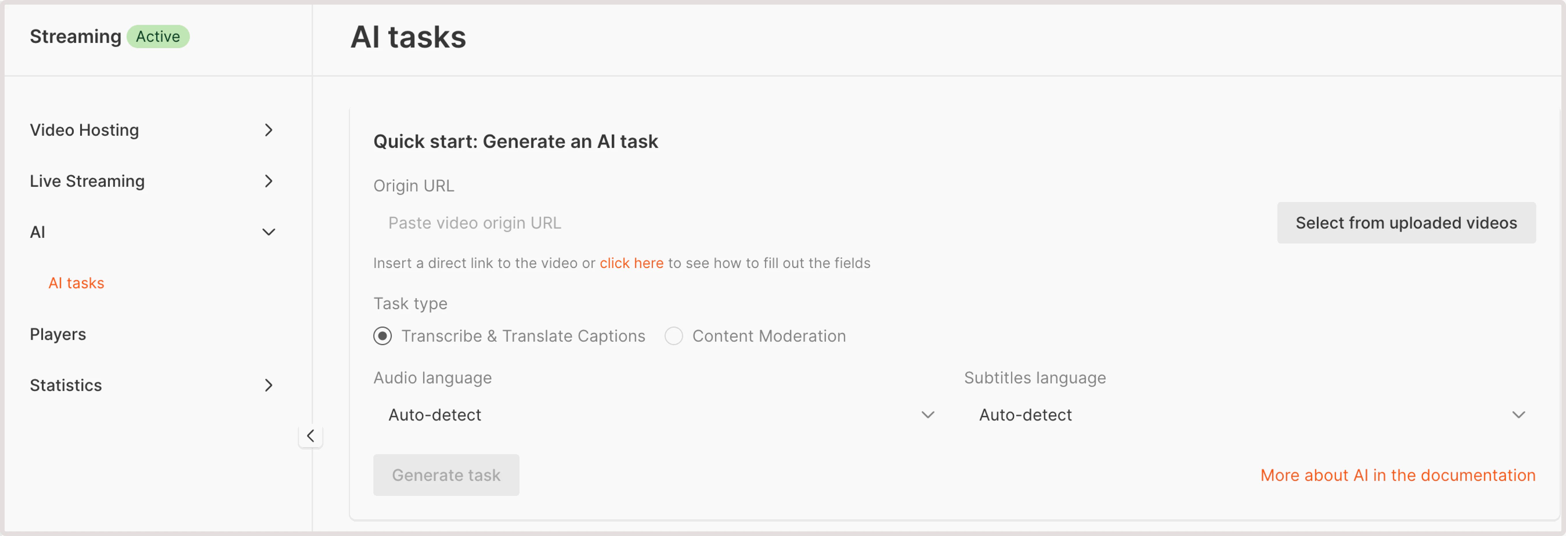 AI tasks page