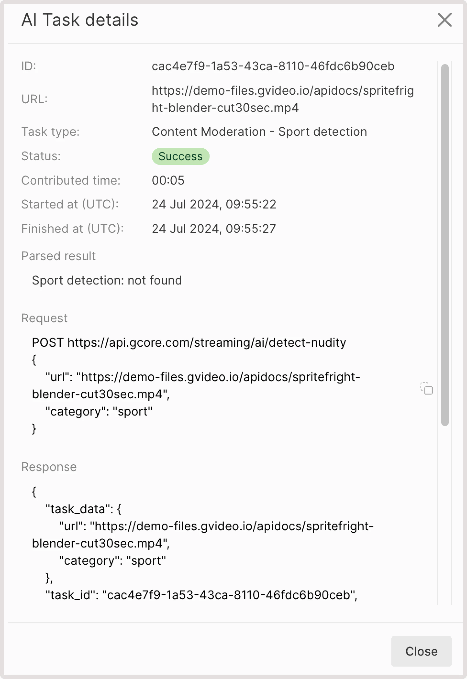 Sport detection task details