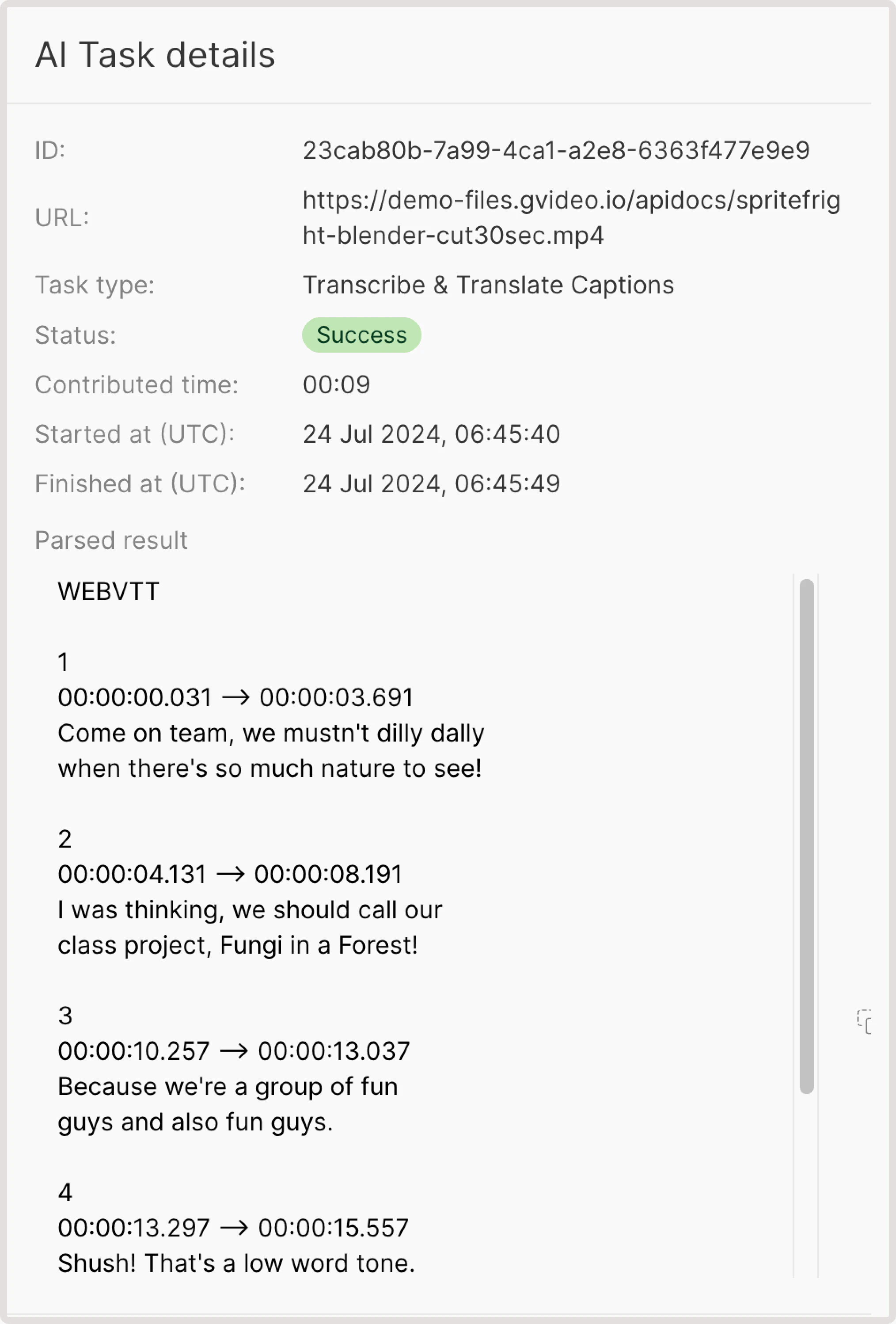 AI task details dialog