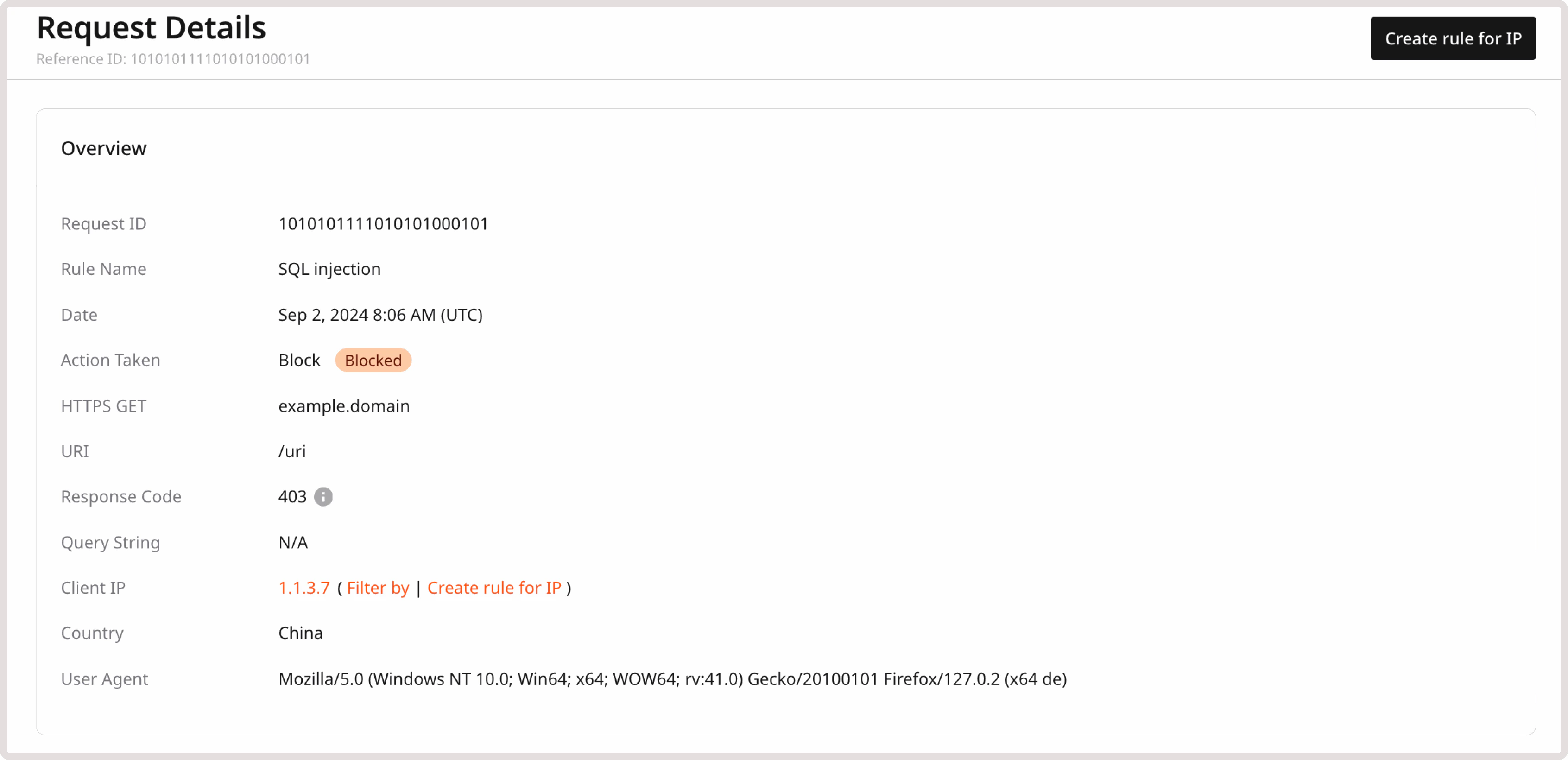 Request details section open from the Events page