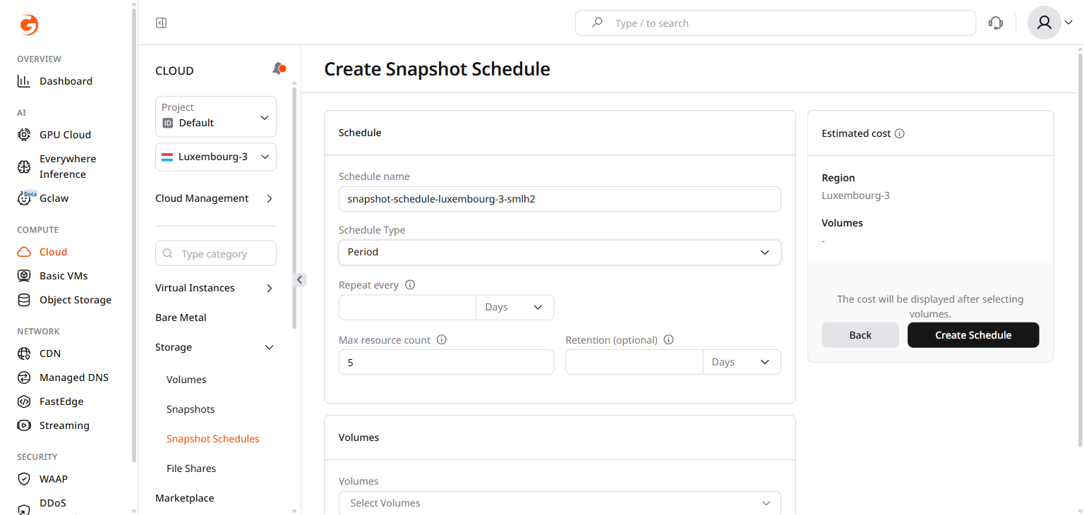 Period schedule fields with repeat every interval and unit selector