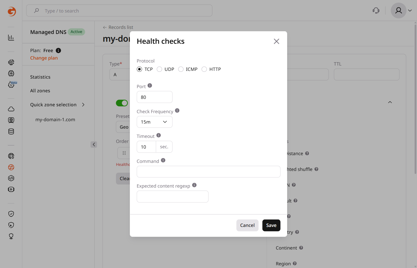 Configure a Healthchecks picker: TCP or UDP