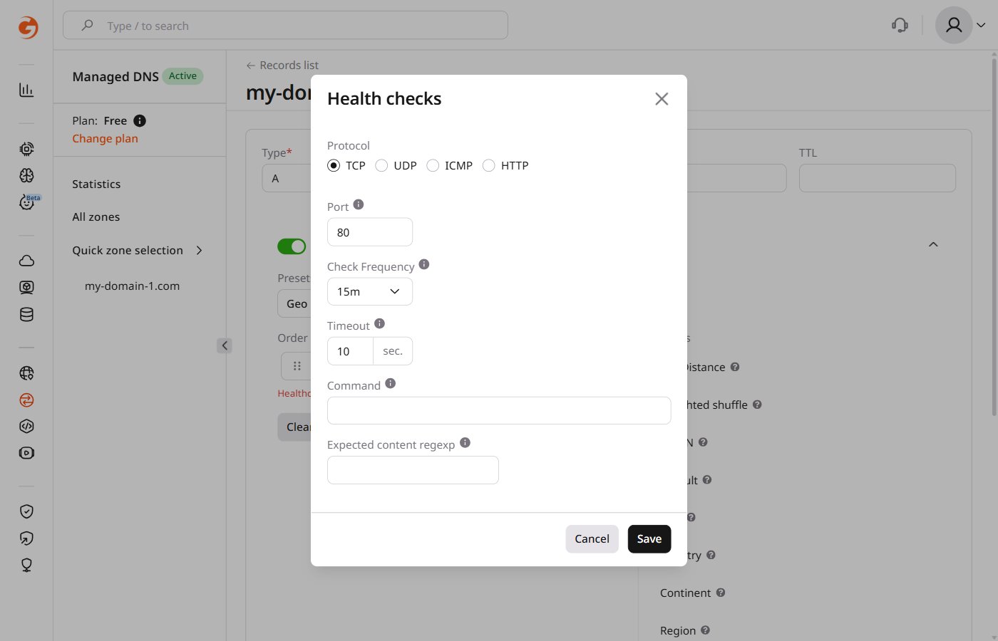 Configure a Healthchecks picker: TCP or UDP