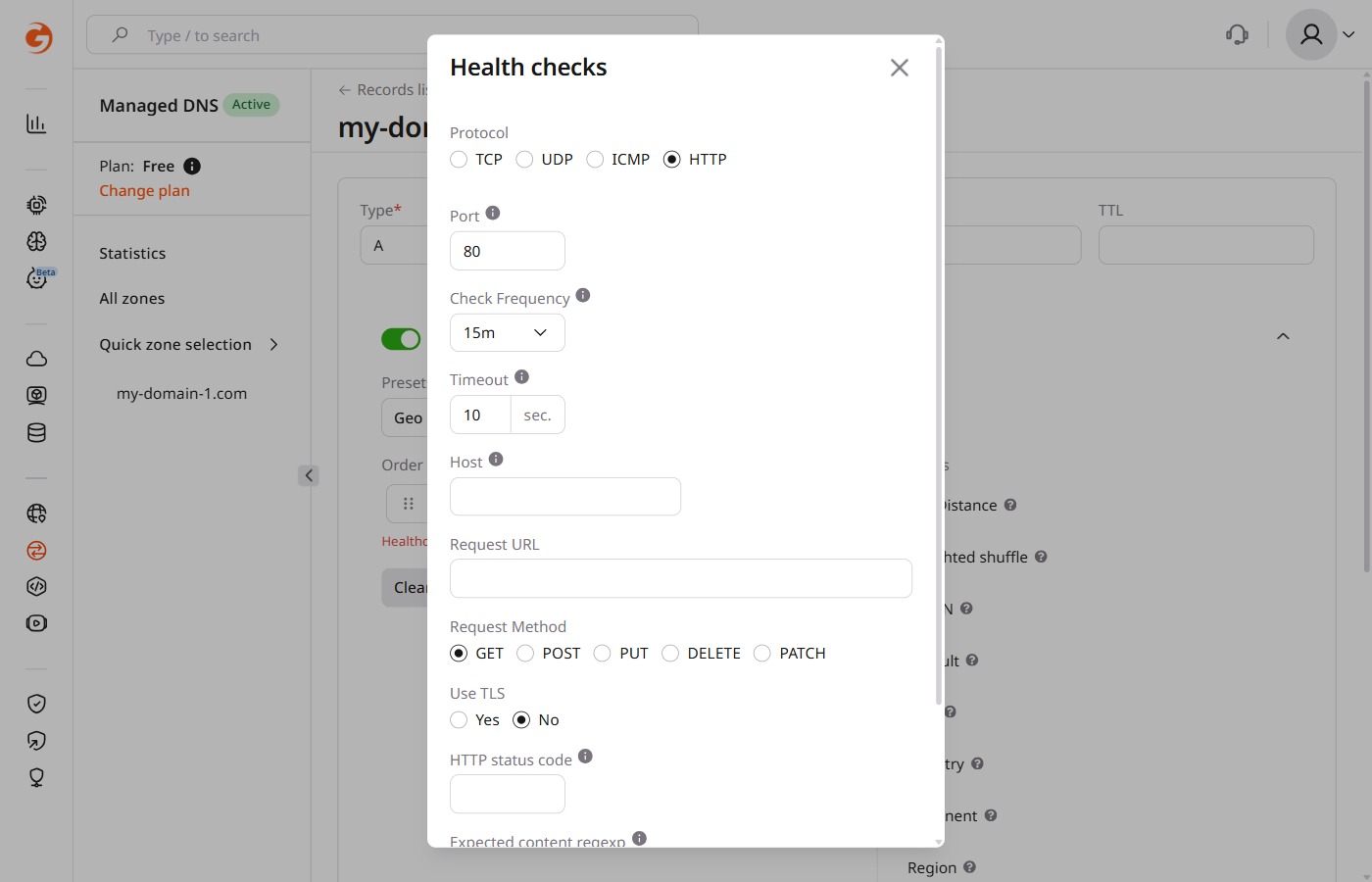 Configure a Healthchecks picker: HTTP