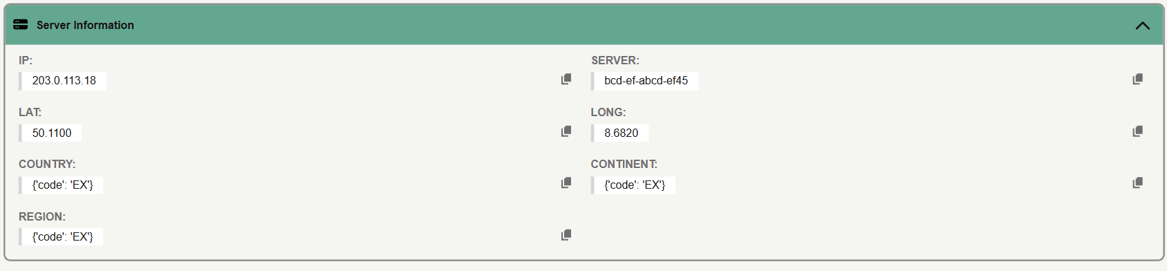 Edge server name, address, and location