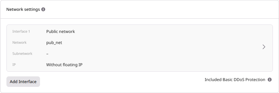Network settings section showing interface configuration