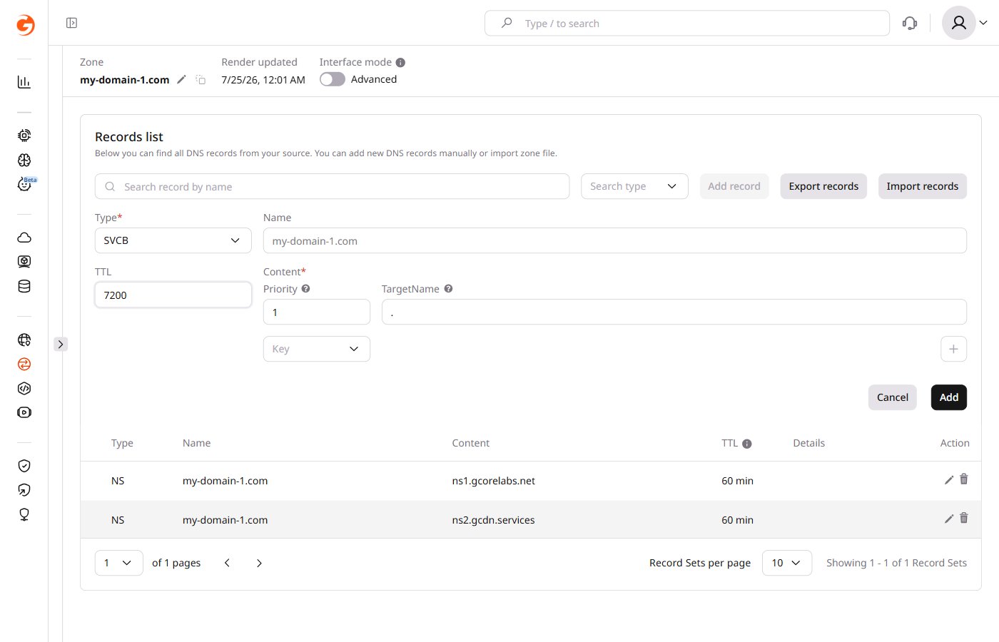 Example of adding an SVCB record