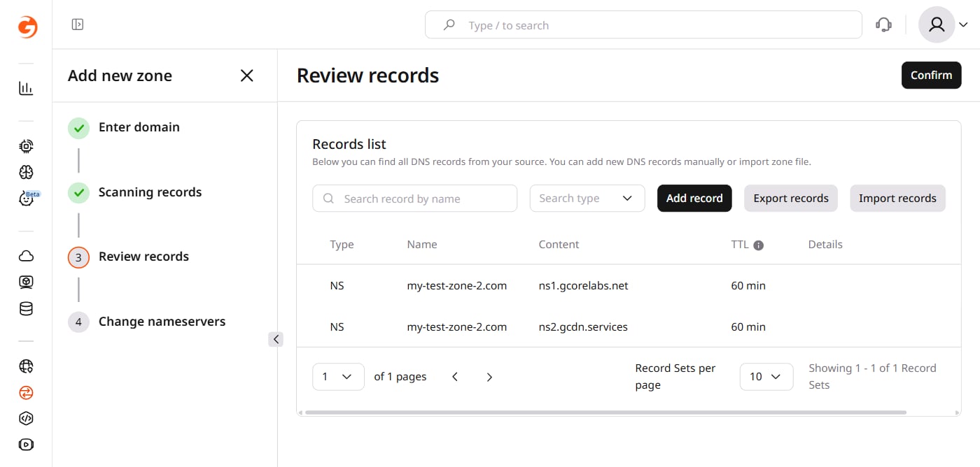 The Review records page