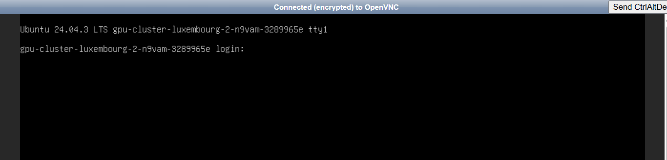 Browser-based noVNC console with login prompt