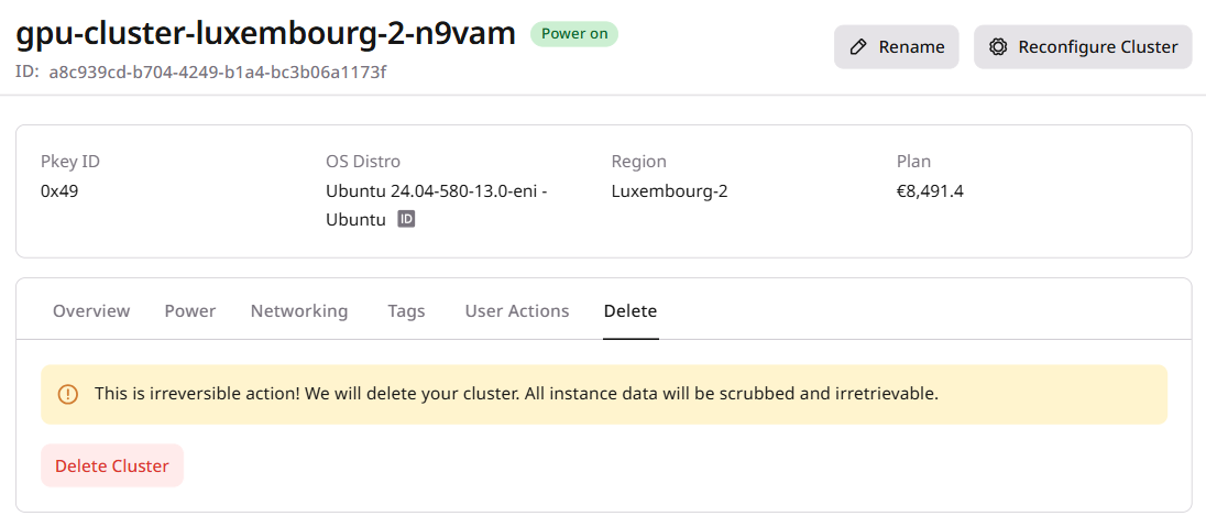 Delete tab with warning message and delete button