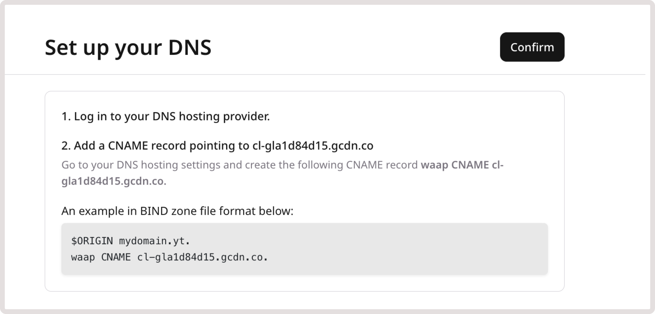 Example of DNS configuration