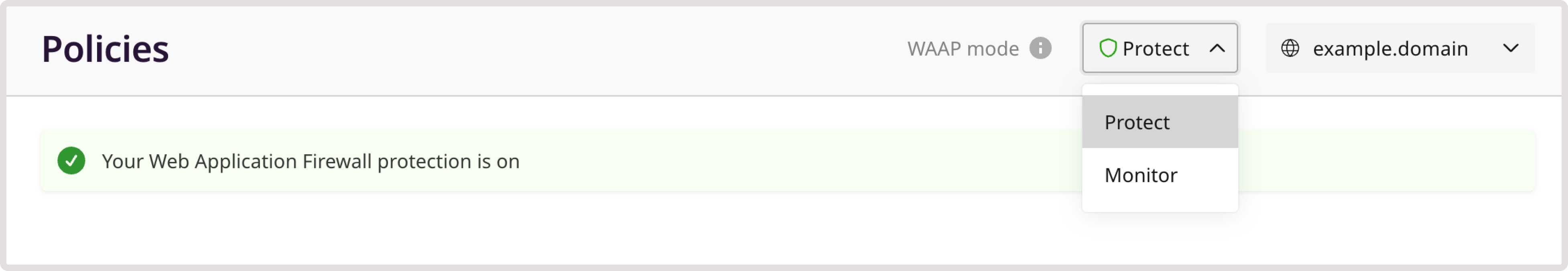 WAAP modes dropdown