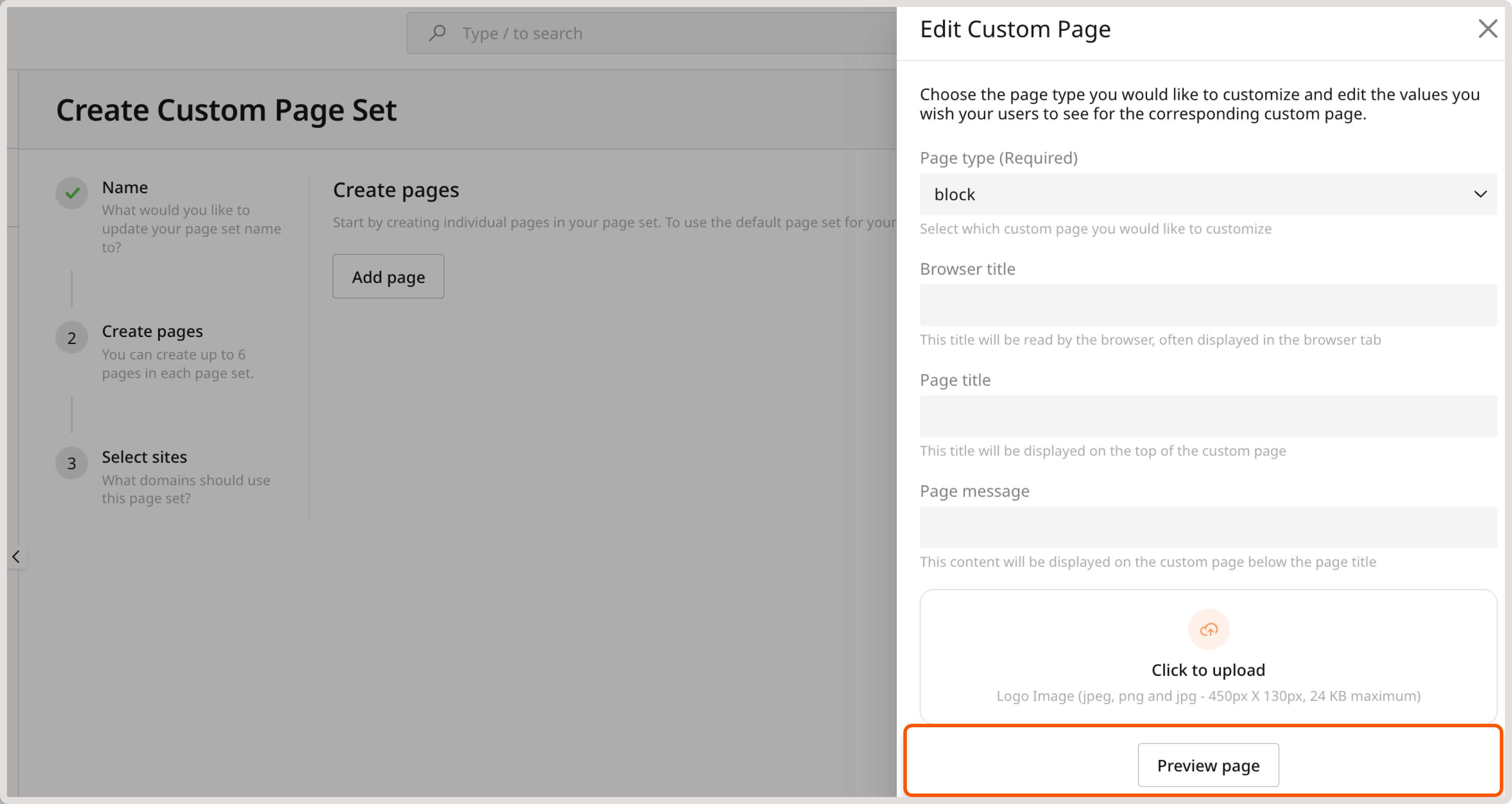 Preview page button