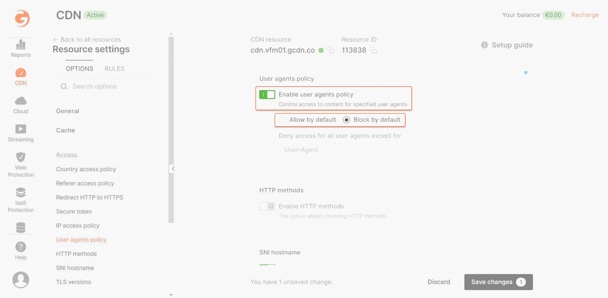 Enable user agents policy