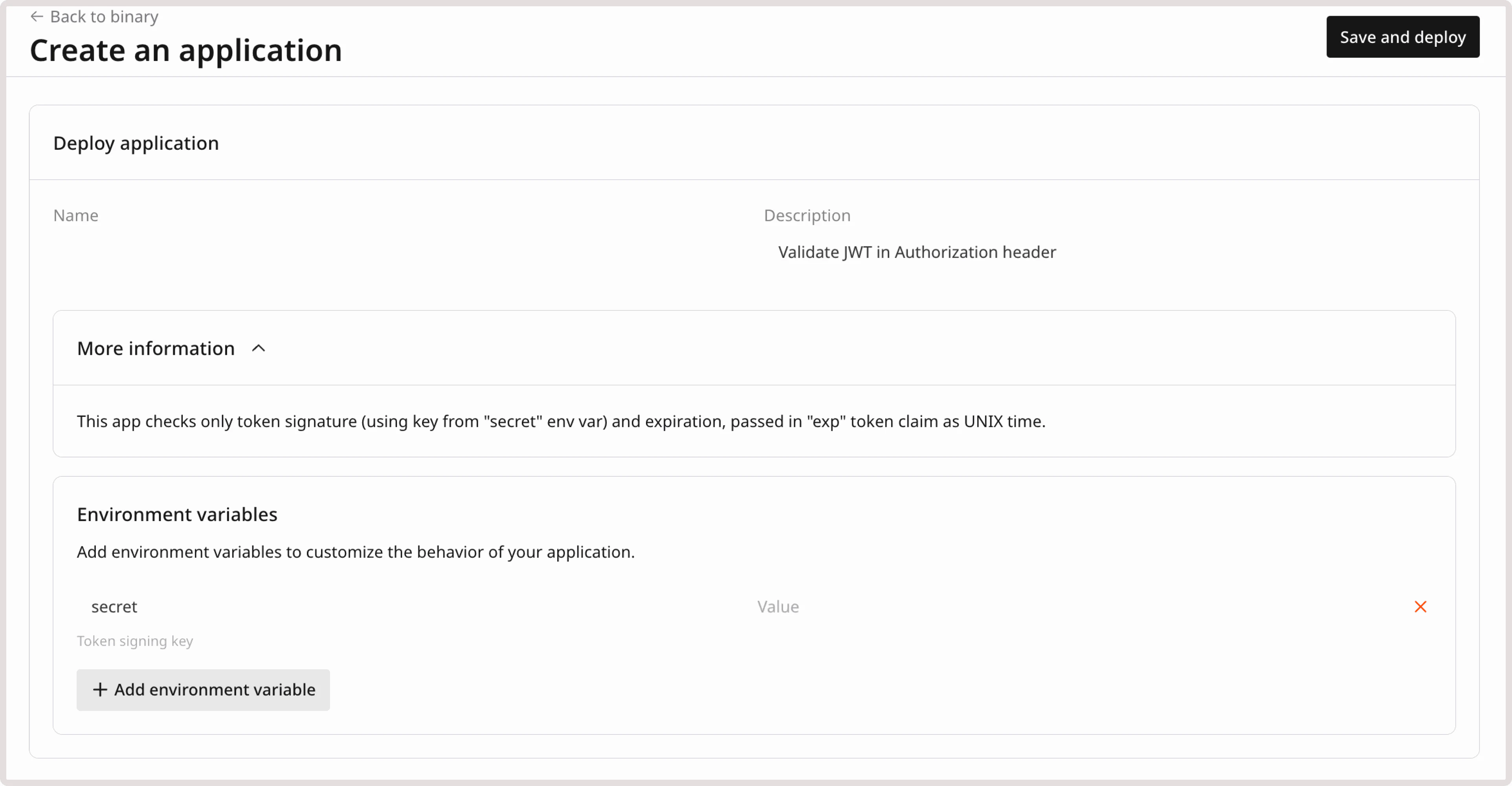 JWT template configuration menu