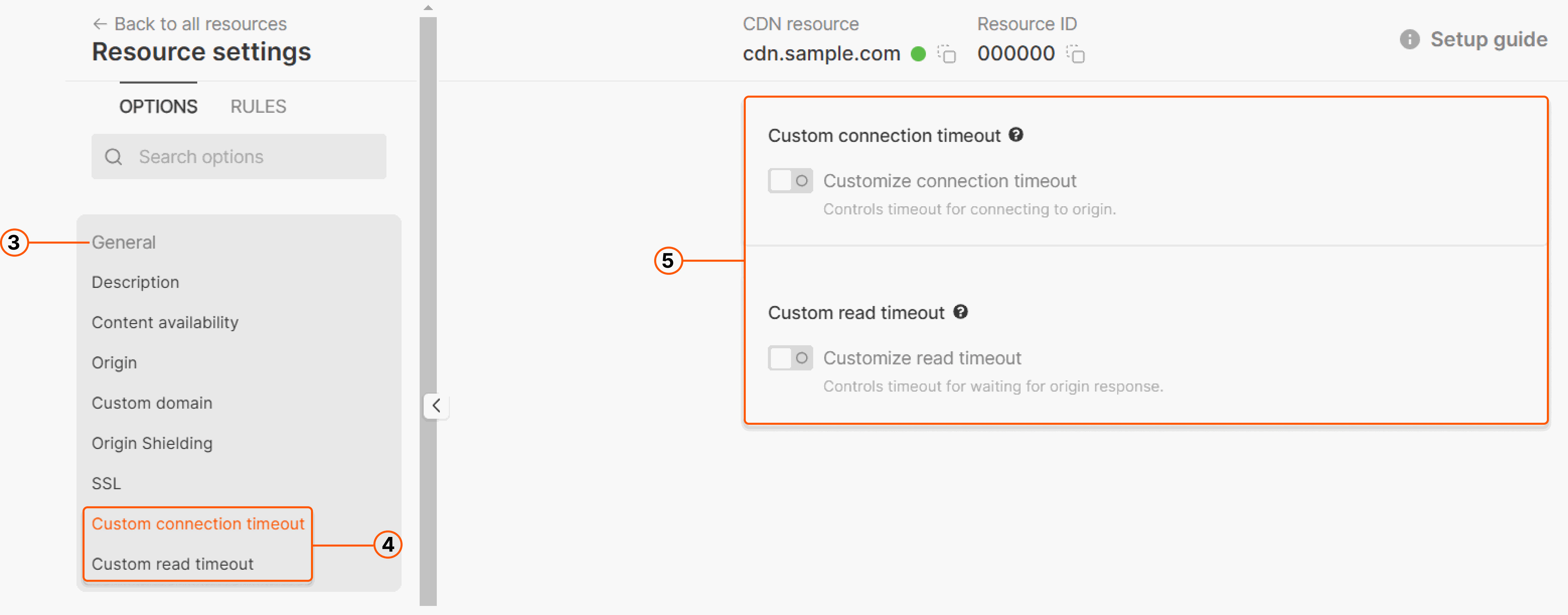 Resource settings with custom timeouts section open