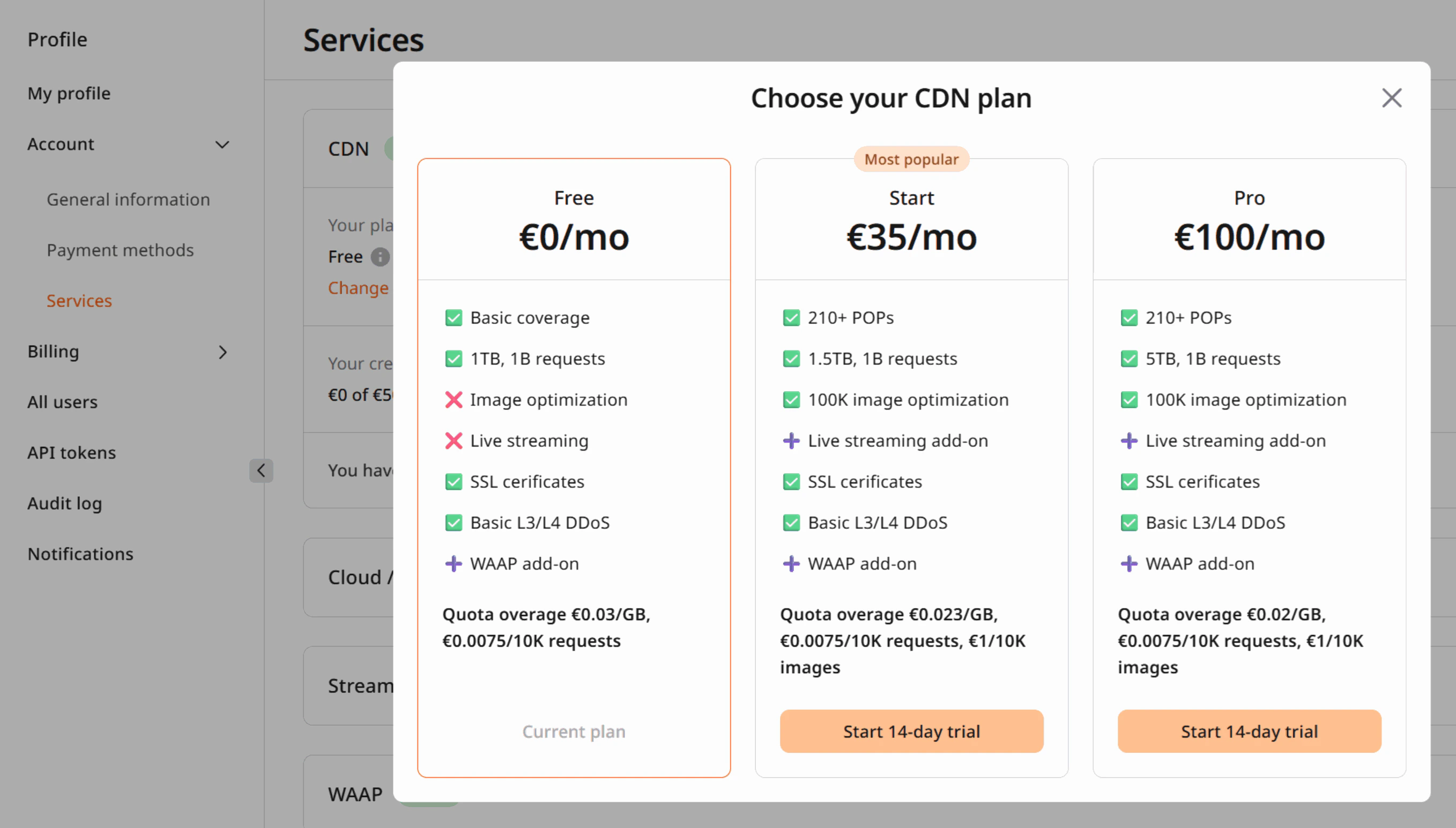 Change CDN plan