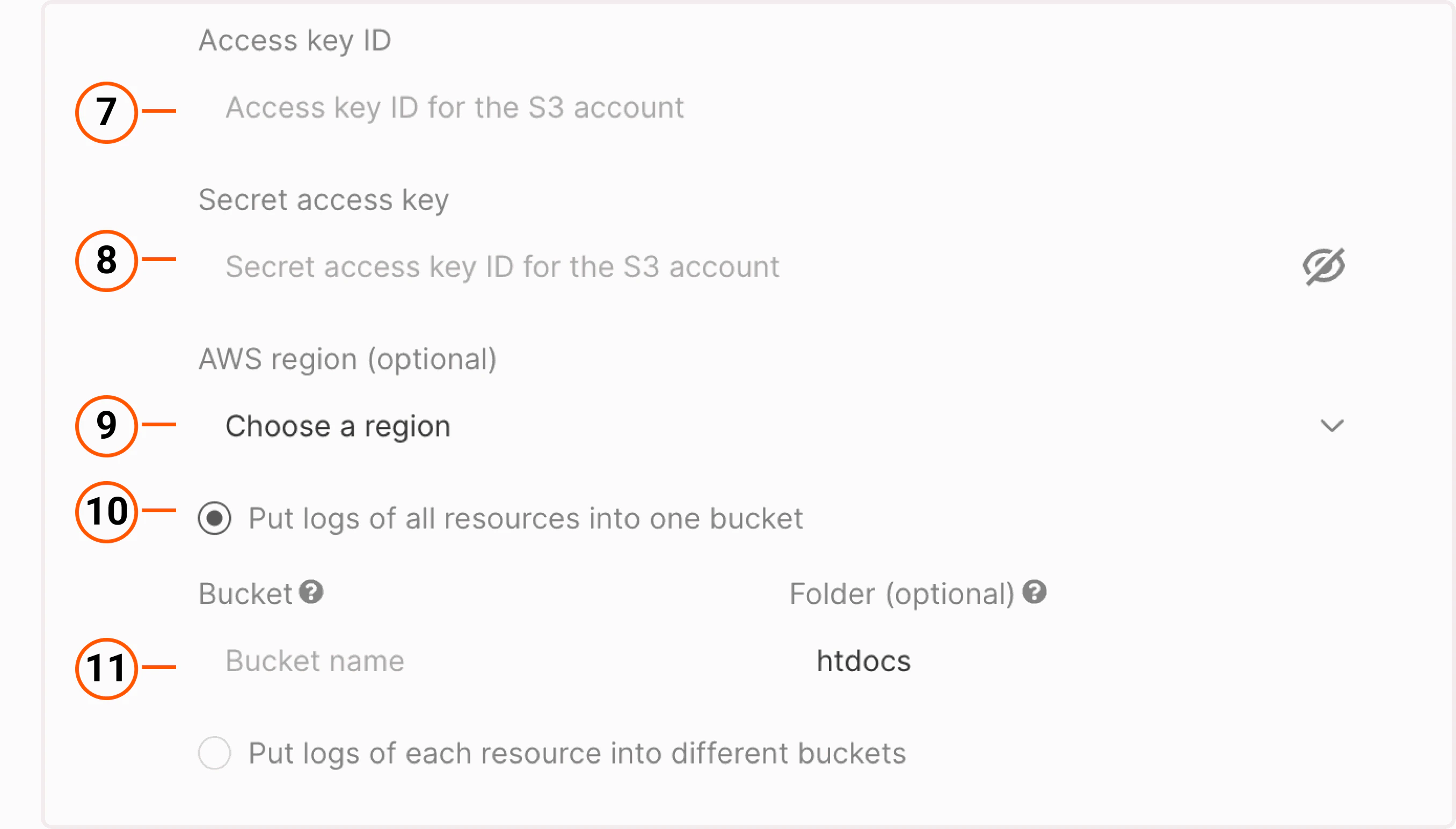 Raw logs settings for Amazon S3
