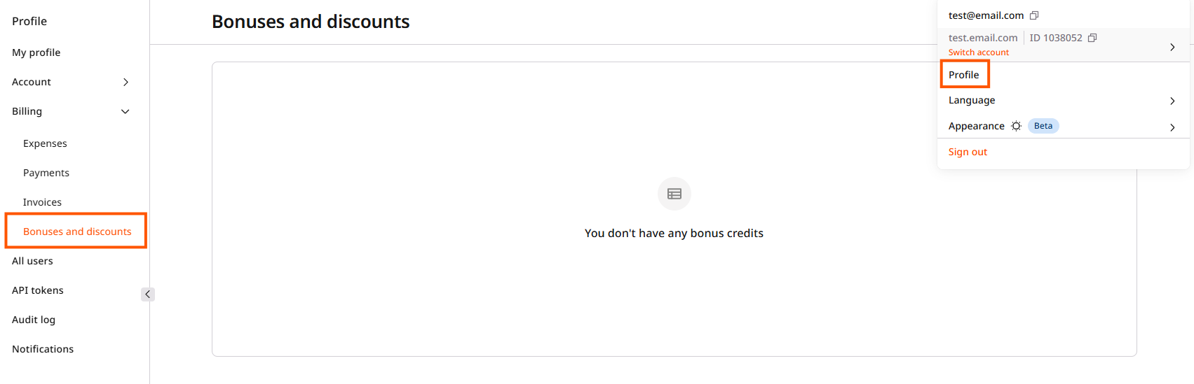 Navigation to Bonuses and discounts page