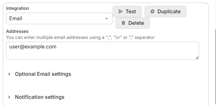 Email integration with an address entered