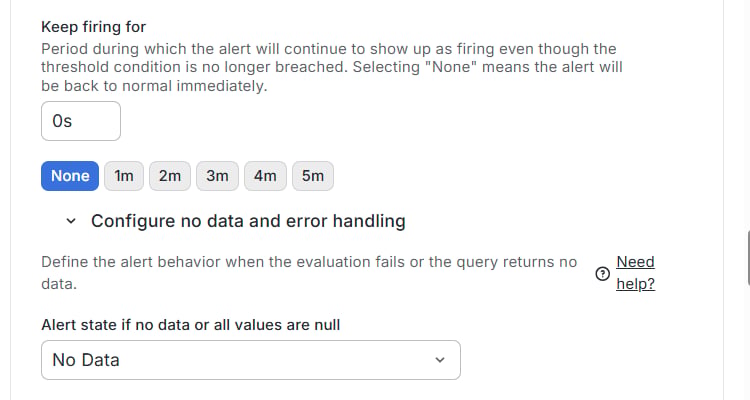 Keep firing set to None and the no-data state set to No Data