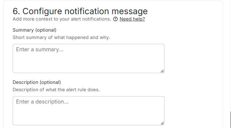 Summary and description fields on the alert rule