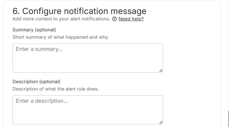 Summary and description fields on the alert rule