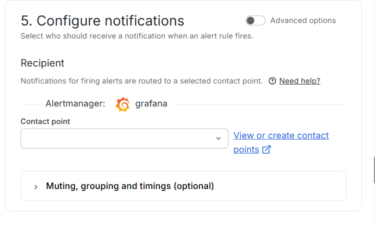 Notification section with the contact point picker