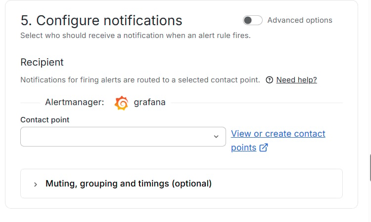 Notification section with the contact point picker
