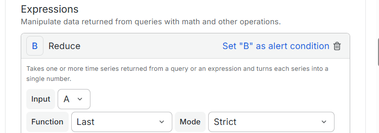 Reduce expression set to the latest value of query A