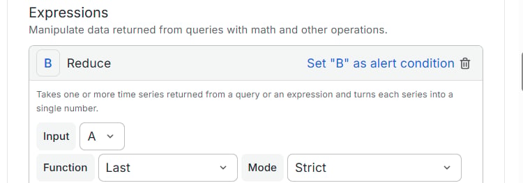 Reduce expression set to the latest value of query A