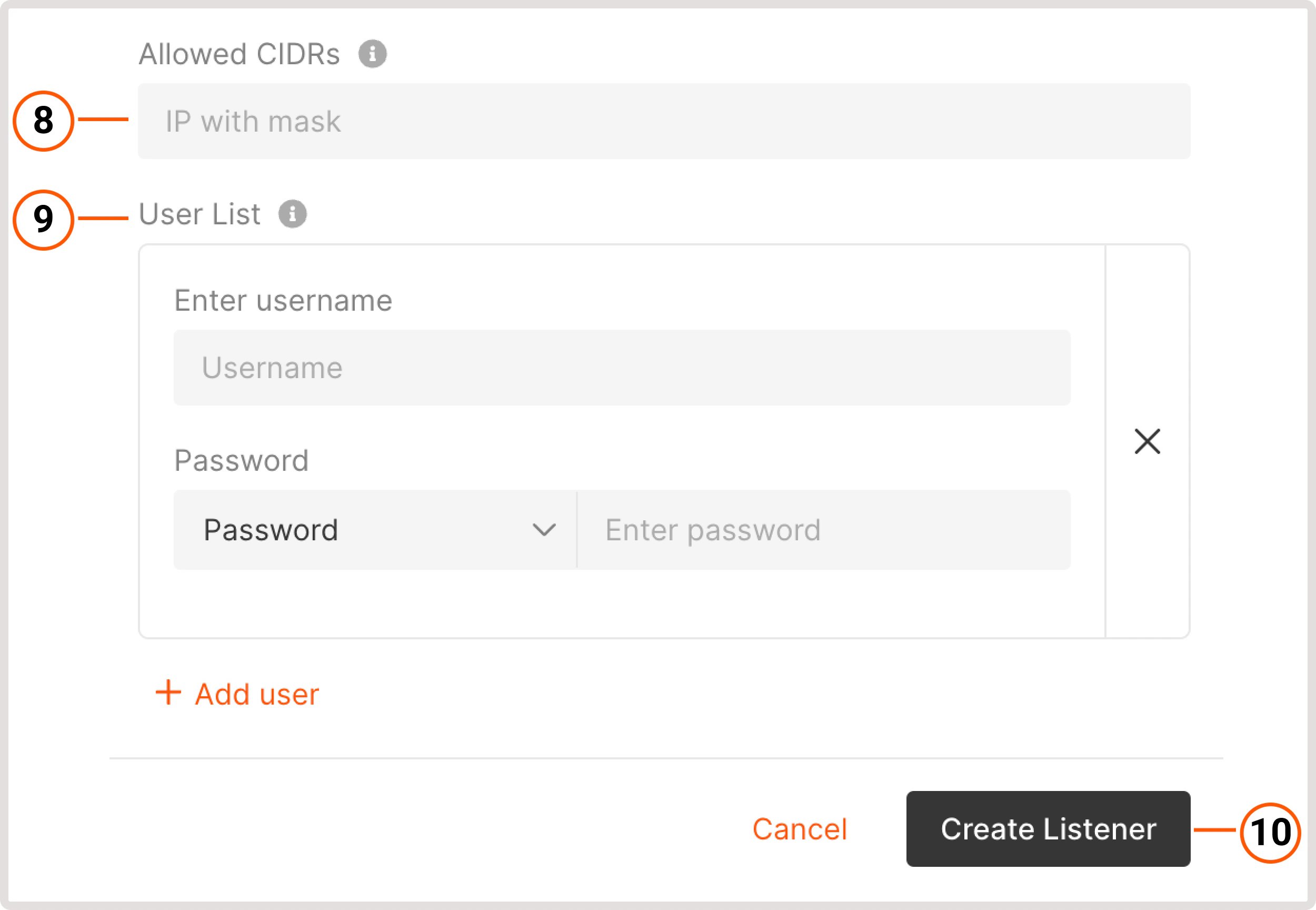 Create a listener dialog