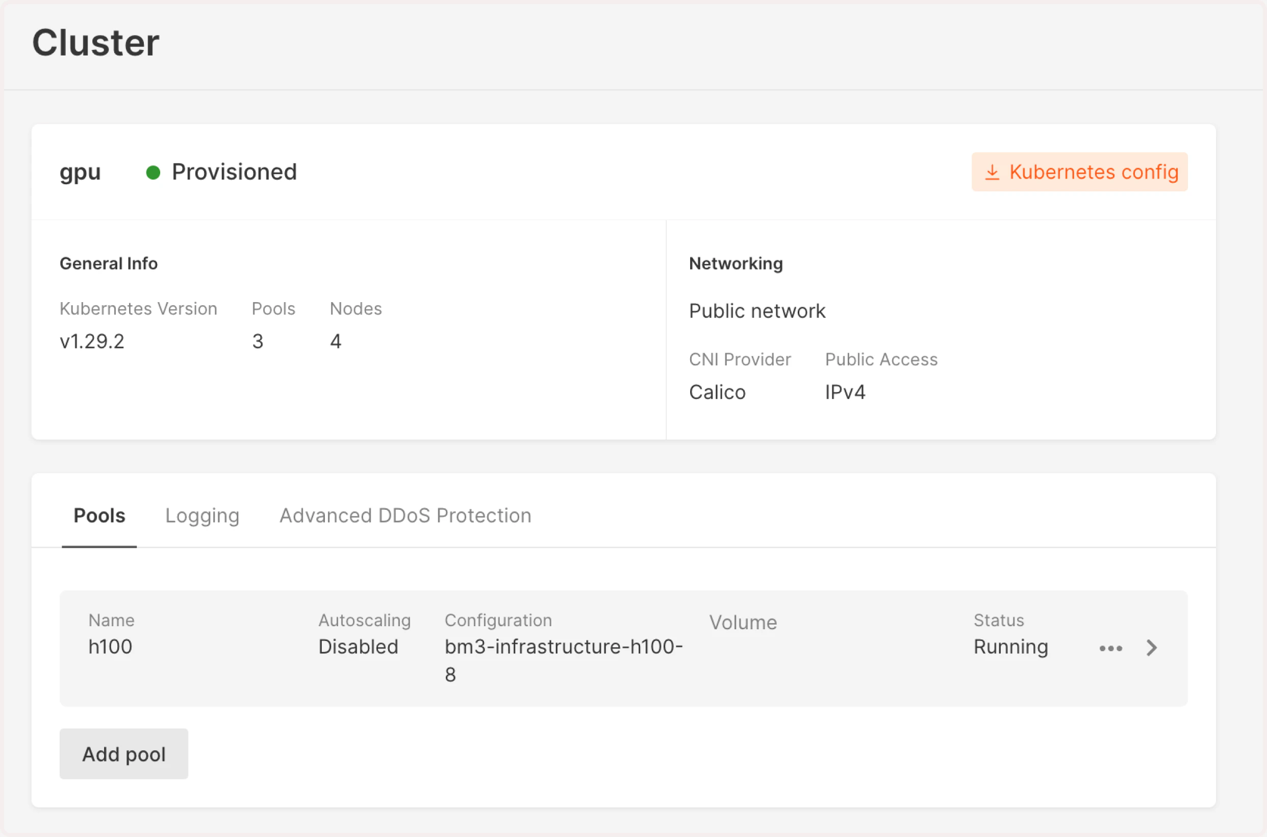 Kubernetes cluster overview page